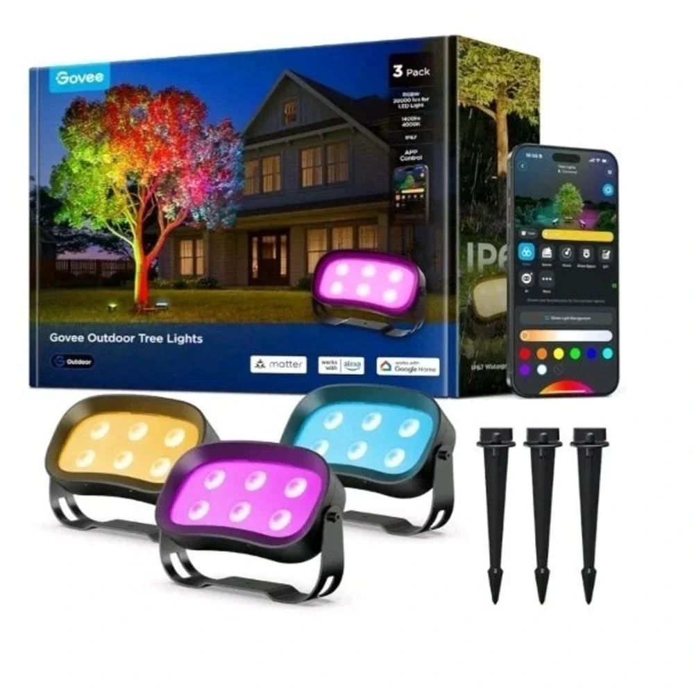Govee Outdoor Tree Lights 3-Pack, RGBWIC LED Landscape Lighting, IP67 Waterproof